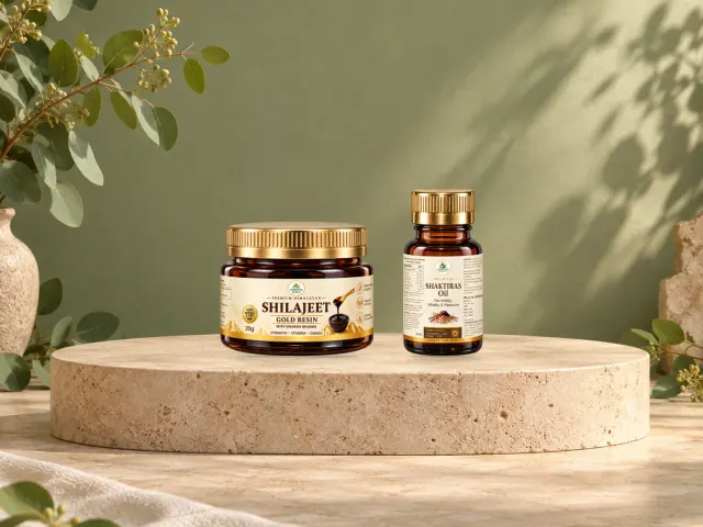 Resin & Massage Duo: 1 × Shilajit Resin Gold, 1 × Shaktiras Oil
