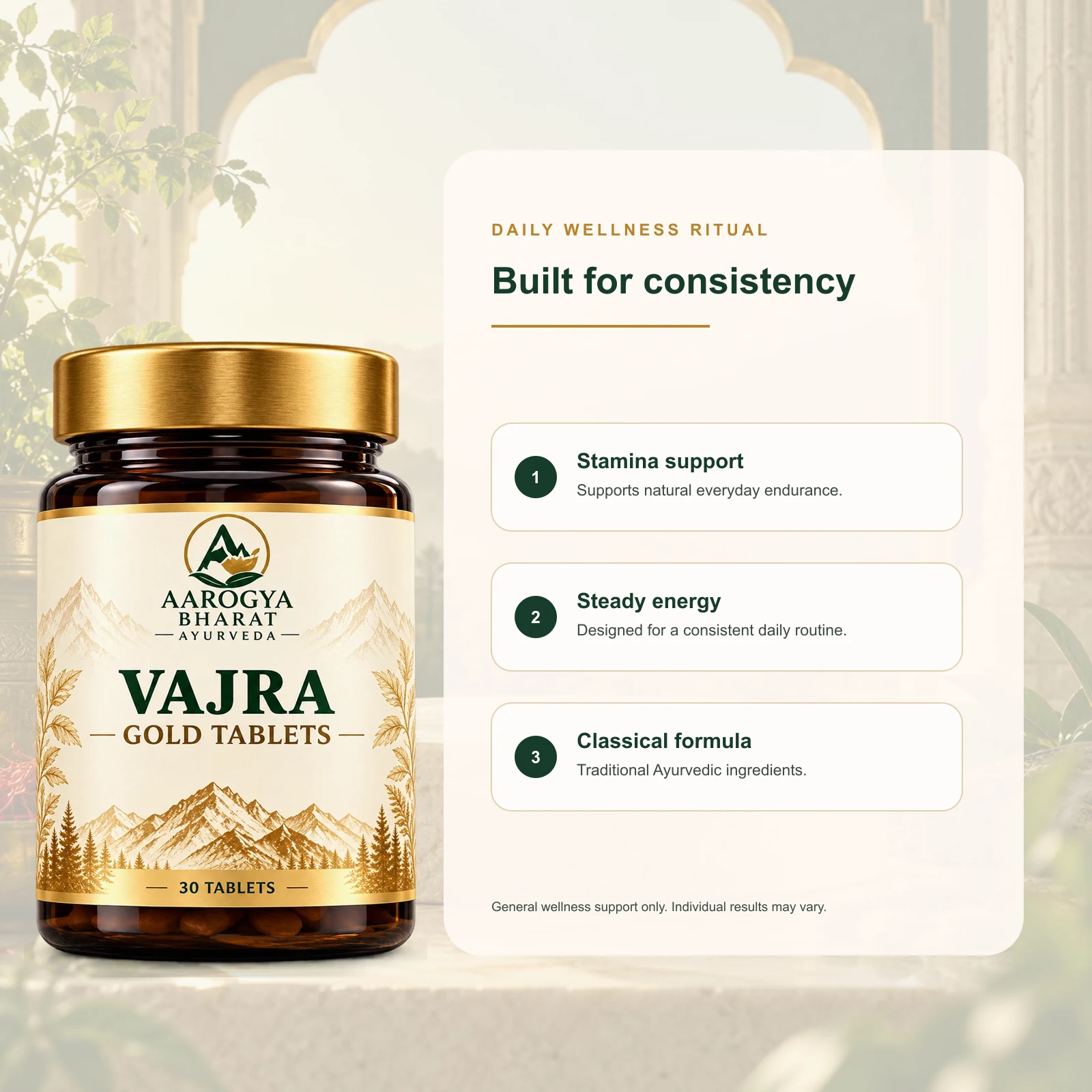 Vajra Gold Tablets — daily stamina, energy, and classical formulation support highlights